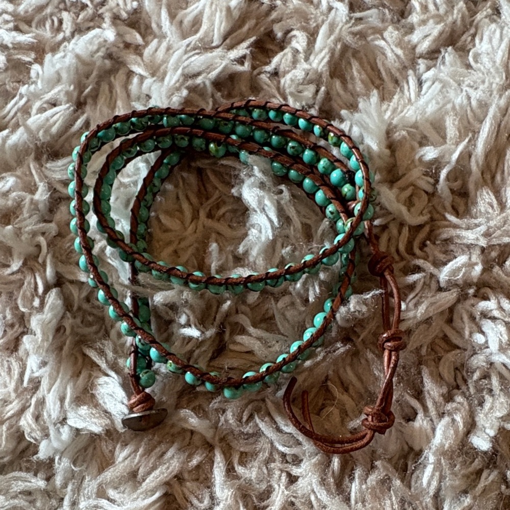Brown and Green Beaded Wrap Bracelet